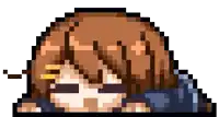 a pixel art of a girl laying down with her eyes closed .