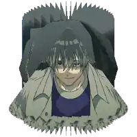a pixel art drawing of a man with a blue shirt