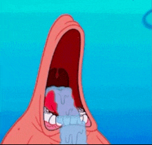 patrick star from spongebob is crying with his mouth open