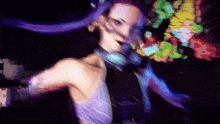 a painting of a woman with purple hair dancing