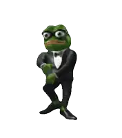 a green frog wearing a tuxedo and bow tie is dancing