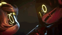 a person is holding a purple light saber in their hand in the dark .