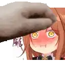 a hand is touching a girl 's face and making a funny face .