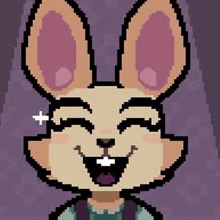 a pixel art drawing of a bunny rabbit with a purple background