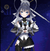 a girl with blue eyes is holding a clock in her hand