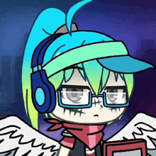 a cartoon character wearing headphones and a hat