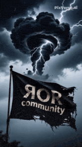 a black flag that says aor community is flying in the wind