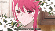 a girl with red hair is surrounded by white flowers and the words sinto muito por te lo feito esperar