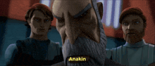 a man with a beard is surrounded by two other men and says control your insolence the count is concentrating