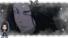 a pixel art of a man with long hair and a bow in his hair