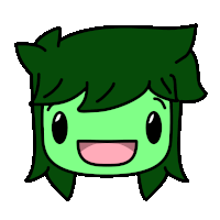 a cartoon drawing of a person with green hair