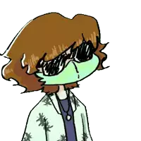 a drawing of a person wearing sunglasses and a mask on their face