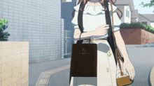 a woman is carrying a bag that says ' casa de flores ' on it