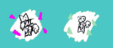 a drawing of a cat and a sheep on a blue background