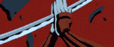 a cartoon drawing of a person holding a sword in their hands