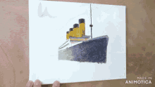 a painting of a ship on a canvas is made by animatica