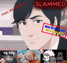 a picture of a man with the words slammed on top of him