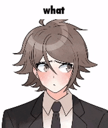 a drawing of a boy in a suit and tie with the words what on the bottom .