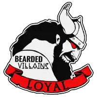 a logo for bearded villains shows a man with horns