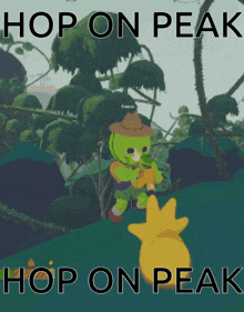 a poster that says hop on peak on the top