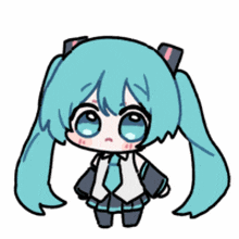 a drawing of a little girl with blue hair and a tie