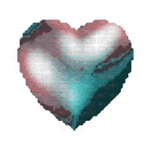 a pixel art heart with a blue and red background