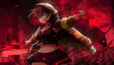 a girl with red eyes is holding a knife in a video game
