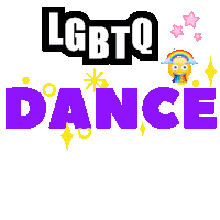 a logo for lgbtq dance with a rainbow and a smiley face