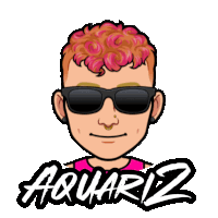 a cartoon of a man with pink hair wearing sunglasses and the word aquariz on the bottom