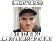 a man with a beard is wearing a hat and a infinity burger meme .