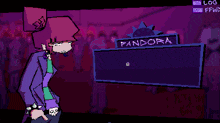 a cartoon character in front of a sign that says pandora