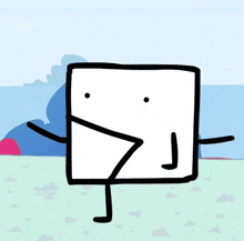 a cartoon drawing of a square with a face and arms and legs