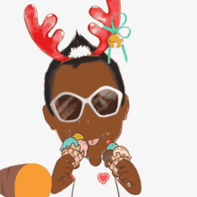 a cartoon of a person wearing antlers and sunglasses eating ice cream cones