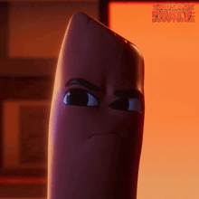 a close up of a sausage from the movie sausage party foodtopia