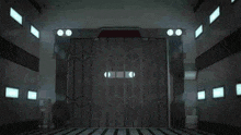 a 3d rendering of a futuristic room with a staircase leading up to a stage .