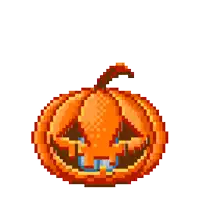 a pixel art of a pumpkin with a ghost on top