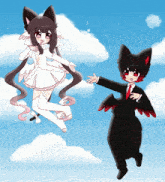 a drawing of a girl in a white dress and a boy in a suit