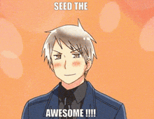 a man in a suit and tie is saying " seed the awesome !!! "