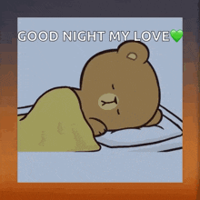a cartoon of a teddy bear sleeping on a pillow with the words good night my love above it