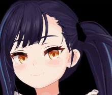 a close up of a girl 's face with dark hair
