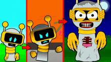 a cartoon of a robot with yellow arms and a yellow head