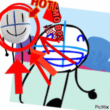 a cartoon drawing of a ball with a red circle around it that says hot