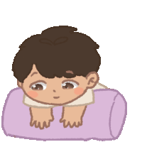 a cartoon drawing of a boy laying on a pillow
