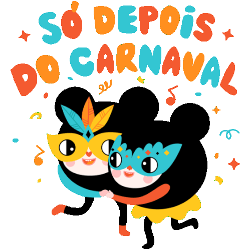 Cute Critter Couple In Costume Says Only After Carnival In Portuguese Sticker - We Lovea Holiday So Depois Dp Carnaval Google Stickers