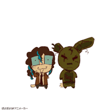 a drawing of a man and a rabbit with chinese writing on the bottom right