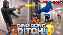 a video game called ding dong ditch with a man holding a gun