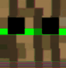it looks like a minecraft character with a green stripe on the side of it .
