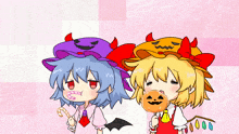 a cartoon of a girl holding a pumpkin and a cane