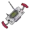 a cartoon drawing of a remote control with a green screen and red handles .