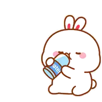 a cartoon rabbit is drinking water from a water bottle